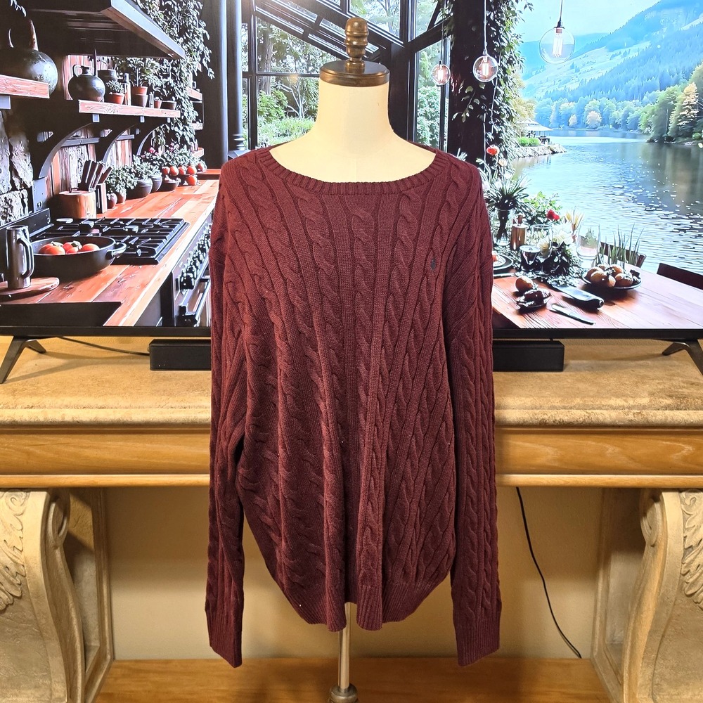 POLO RALPH LAUREN Mens 4XB Red Burgundy Cable Knit Sweater NWT! - $148